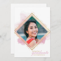 Soft Pink Pastel and Gold Diamond Afstuderen Invit