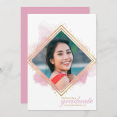 Soft Pink Pastel and Gold Diamond Afstuderen Invit Kaart (Voorkant / Achterkant)