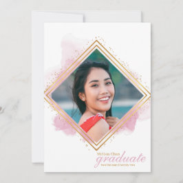 Soft Pink Pastel and Gold Diamond Afstuderen Invit Kaart