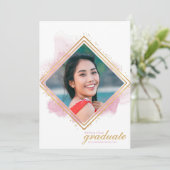 Soft Pink Pastel and Gold Diamond Afstuderen Invit Kaart (Staand voorkant)