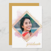 Soft Pink Pastel and Gold Diamond Afstuderen Invit Kaart (Voorkant / Achterkant)
