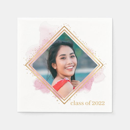 Soft Pink Pastel & Gold Diamond Afstuderen Napkins Servet (Voorkant)