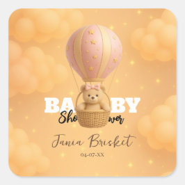 Soft Pink Pastel Teddy Bear Baby Shower Vierkante Sticker