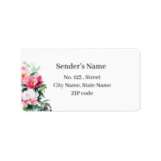 Soft Pink Peony & Eucalyptus Floral Return Address Etiket