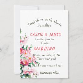 Soft Pink Peony & Eucalyptus Floral Wedding Kaart