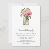 Soft Pink Peony Flowers Mason Jar QR Code Weddensc Kaart (Voorkant)