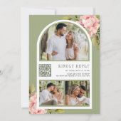 Soft Pink Peony Flowers Mason Jar QR Code Weddensc Kaart (Achterkant)