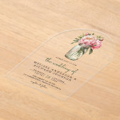 Soft Pink Peony Flowers Mason Jar Wedding Acryl Uitnodigingen (Laagn)