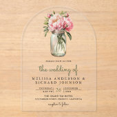 Soft Pink Peony Flowers Mason Jar Wedding Acryl Uitnodigingen (Voorkant)