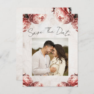Soft Pink Peony Flowers  Save the Date Aankondigingskaart