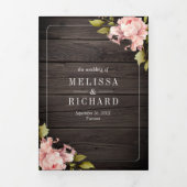 Soft Pink Peony Mason Jar QR Code Wood Weddenschap Drieluik Uitnodiging (Cover)