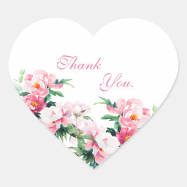 Soft Pink Peony Watercolor Floral Wedding Hart Sticker