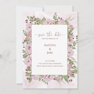 Soft Pink Peony Wedding Invitation Save The Date
