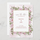 Soft Pink Peony Wedding Invitation Save The Date (Voorkant / Achterkant)