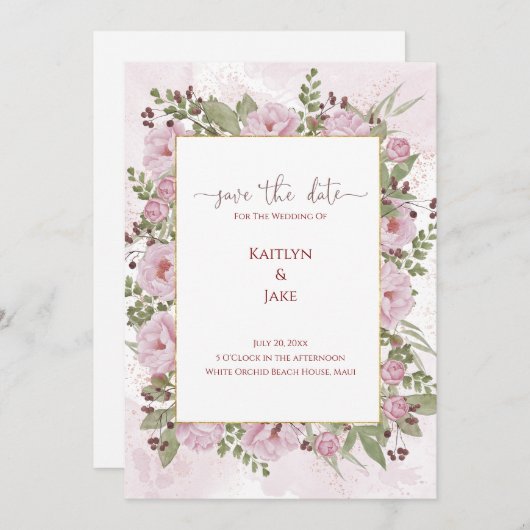 Soft Pink Peony Wedding Invitation Save The Date (Voorkant / Achterkant)