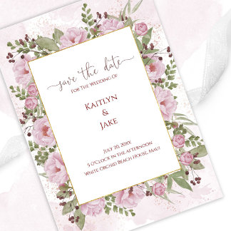 Soft Pink Peony Wedding Save the Date Card