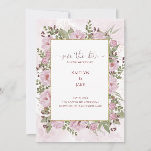 Soft Pink Peony Wedding Save the Date Card (Voorkant)