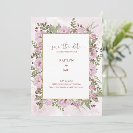 Soft Pink Peony Wedding Save the Date Card (Staand voorkant)