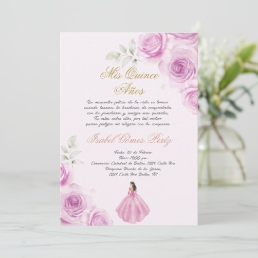 Soft pink Quinceanera Spanish Kaart (Staand voorkant)