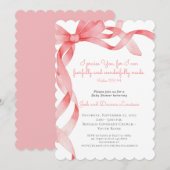 Soft Pink Ribbon Baby shower Uitnodiging (Voorkant / Achterkant)