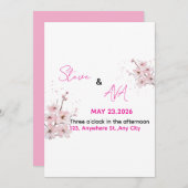 Soft Pink Romantic Wedding Invitation | Elegant & Kaart (Voorkant / Achterkant)