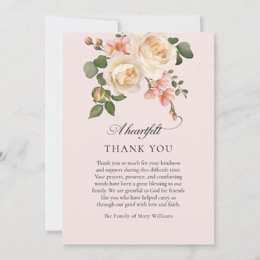 Soft Pink Rose Floral Christian Funeral Thank You Bedankkaart (Voorkant)