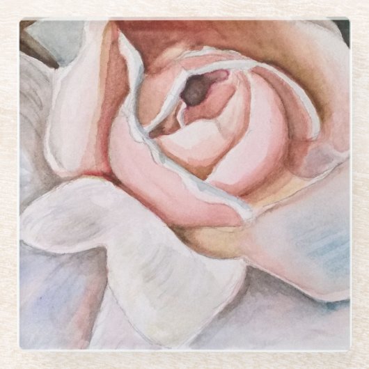 Soft Pink Rose in Waterverf door Jodi Mahaffey Glazen Onderzetter (Voorkant)