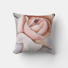 Soft Pink Rose in Waterverf door Jodi Mahaffey Kussen