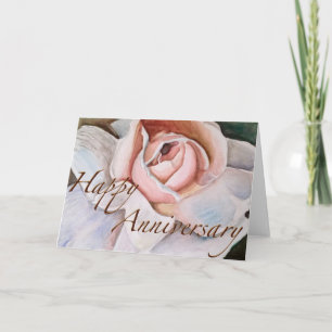 Soft Pink Rose in Waterverf Jubileum Kaart