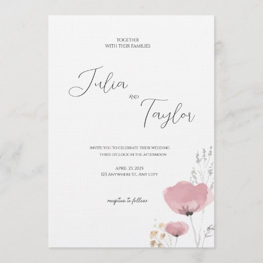 Soft Pink Rose Wedding Invitation Kaart (Voorkant)