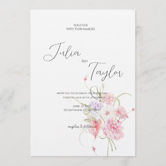 Soft Pink Rose Wedding Invitation Kaart (Voorkant)