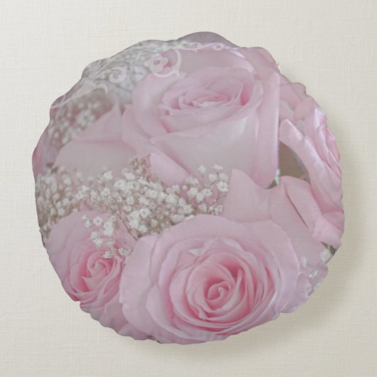 Soft Pink Roses and Baby's Breath Rond Kussen (Achterkant)