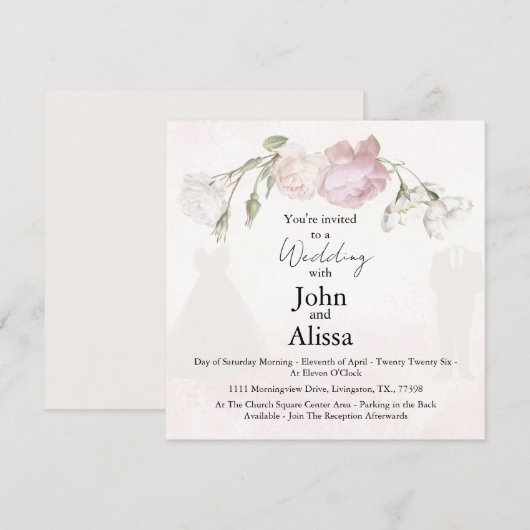 Soft Pink Roses & Bride and Groom Collection Aankondiging (Voorkant / Achterkant)