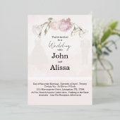 Soft Pink Roses & Bride and Groom Collection Folie Uitnodiging (Staand Voorkant)