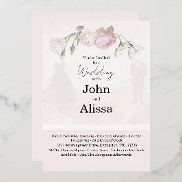 Soft Pink Roses & Bride and Groom Collection Folie Uitnodiging