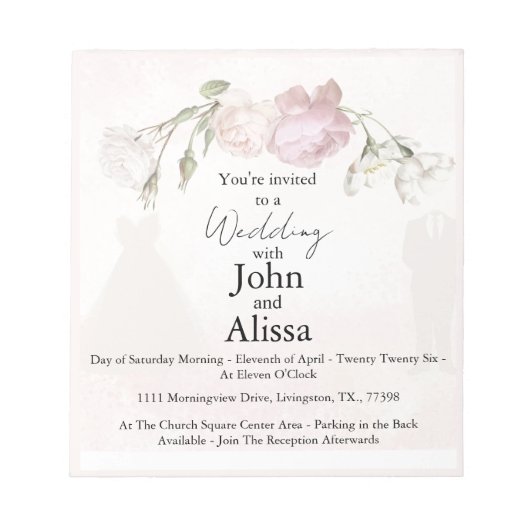 Soft Pink Roses & Bride and Groom Collection Notep Notitieblok (Voorkant)