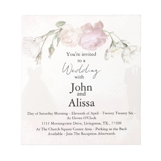 Soft Pink Roses & Bride and Groom Collection Notitieblok (Voorkant)