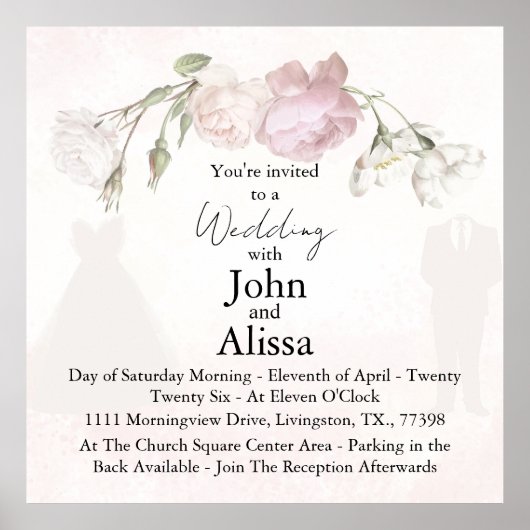 Soft Pink Roses & Bride and Groom Collection Poster (Voorkant)