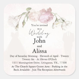 Soft Pink Roses & Bride and Groom Collection Vierkante Sticker