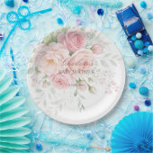 soft pink roses floral paper plates papieren bordje (Feest)