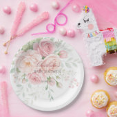 soft pink roses floral paper plates papieren bordje (Feest)