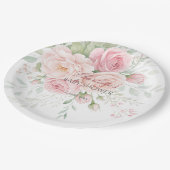 soft pink roses floral paper plates papieren bordje (Gekanteld)