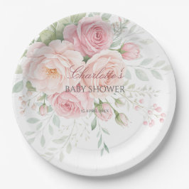 soft pink roses floral paper plates papieren bordje