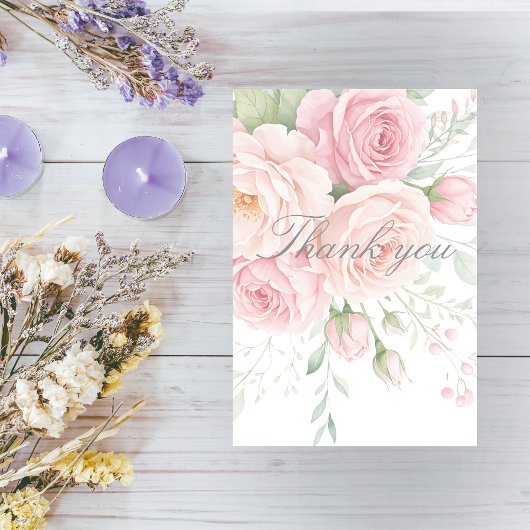 soft pink roses floral thank you card bedankkaart