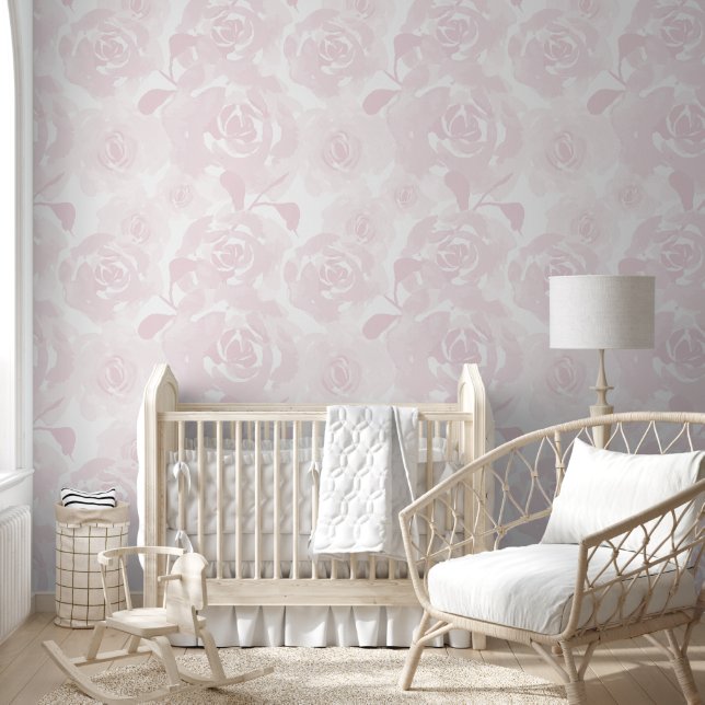 Soft Pink Roses Kwekerij losse waterverf Behang (Kinderen)