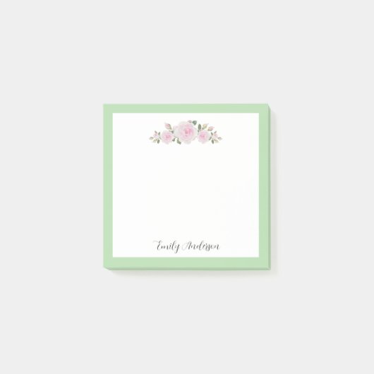 Soft Pink Roses Notes with Name (Voorkant)