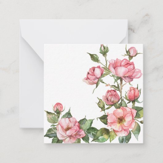 Soft Pink Roses Waterverf Notitiekaartje (Voorkant)