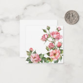 Soft Pink Roses Waterverf Notitiekaartje (Voorkant / Achterkant in situ)