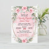 Soft Pink & Sage Green Rozen bruiloft Kaart (Staand voorkant)