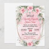 Soft Pink & Sage Green Rozen bruiloft Kaart (Voorkant / Achterkant)